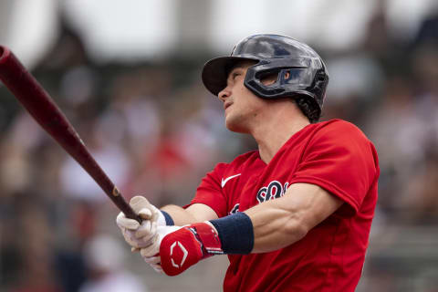 FT. MYERS, FL – MARCH 31: Bobby Dalbec #29 of the Boston Red Sox hits a solo home run during the second inning of a Grapefruit League game against the Minnesota Twins on March 31, 2022 at jetBlue Park at Fenway South in Fort Myers, Florida. (Photo by Billie Weiss/Boston Red Sox/Getty Images)