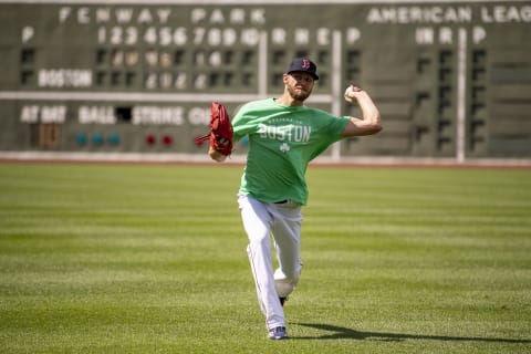 BOSTON, MA – JUNE 14: Chris Sale #41 of the Boston Red Sox warms up before a game against the Oakland Athletics on June 14, 2022 at Fenway Park in Boston, Massachusetts. (Photo by Billie Weiss/Boston Red Sox/Getty Images)