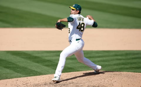 OAKLAND, CA – SEPTEMBER 19: Joakim Soria #48 of the Oakland Athletics (Photo by Michael Zagaris/Oakland Athletics/Getty Images)