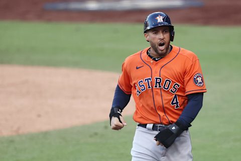 SAN DIEGO, CALIFORNIA – OCTOBER 16: George Springer #4 of the Houston Astros celebrates (Photo by Ezra Shaw/Getty Images)