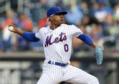 NEW YORK, NEW YORK – SEPTEMBER 28: Marcus Stroman #0 of the New York Mets in action against the Miami Marlins at Citi Field on September 28, 2021 in New York City. The Mets defeated the Marlins 5-2. (Photo by Jim McIsaac/Getty Images)