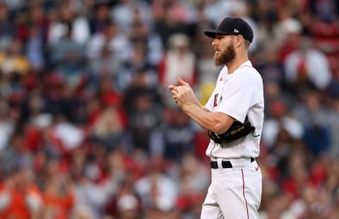 BOSTON, MASSACHUSETTS – OCTOBER 20: Chris Sale #41 of the Boston Red Sox stands on the mound in the second inning of Game Five of the American League Championship Series against the Houston Astros at Fenway Park on October 20, 2021 in Boston, Massachusetts. (Photo by Maddie Meyer/Getty Images)