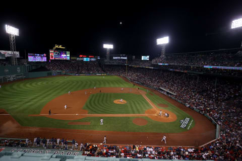 BOSTON, MASSACHUSETTS – OCTOBER 20: Hirokazu Sawamura #19 of the Boston Red Sox pitches against the Houston Astros in th of Game Five of the American League Championship Series at Fenway Park on October 20, 2021 in Boston, Massachusetts. (Photo by Omar Rawlings/Getty Images)