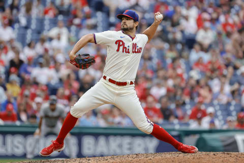 PHILADELPHIA, PENNSYLVANIA – JUNE 11: Brad Hand #52 of the Philadelphia Phillies pitches during the eighth inning against the Arizona Diamondbacks at Citizens Bank Park on June 11, 2022 in Philadelphia, Pennsylvania. (Photo by Tim Nwachukwu/Getty Images)