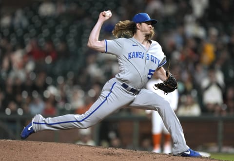 SAN FRANCISCO, CALIFORNIA – JUNE 14: Scott Barlow #58 of the Kansas City Royals pitches against the San Francisco Giants in the bottom of the eighth inning at Oracle Park on June 14, 2022 in San Francisco, California. (Photo by Thearon W. Henderson/Getty Images)