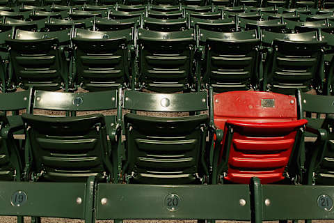 BOSTON, MA – AUGUST 30: A view of the red seat in the bleacher section that marks the longest home run hit in Fenway Park by Boston Red Sox legend Ted Williams. Image taken before the start of the game between the Boston Red Sox and the New York Yankees August 30, 2011 at Fenway Park in Boston, Massachusetts. (Photo by Elsa/Getty Images)