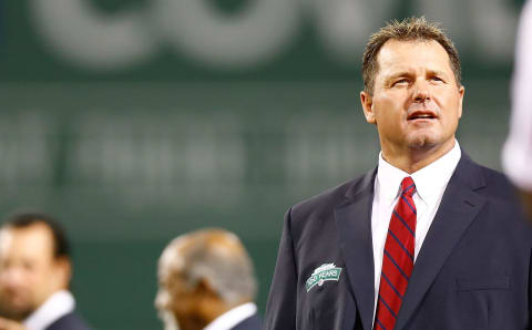 BOSTON, MA – SEPTEMBER 26: Former Boston Red Sox player Roger Clemens is honored during a ceremony for the All Fenway Park Team prior to the game against the Tampa Bay Rays on September 26, 2012 at Fenway Park in Boston, Massachusetts. (Photo by Jared Wickerham/Getty Images)