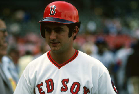 BOSTON, MA – CIRCA 1975: Fred Lynn #19 of the Boston Red Sox looks on during batting practice before the start of an Major League Baseball game circa 1975 at Fenway Park in Boston, Massachusetts. Lynn Played for the Red Sox from 1974-80. (Photo by Focus on Sport/Getty Images)