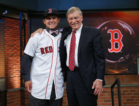 SECAUCUS, NJ – JUNE 5: Michael Chavis poses with Commissioner Allan H. Bud Selig after being chosen 26th overall by the Boston Red Sox during the MLB First-Year Player Draft at the MLB Network Studio on June 5, 2014 in Secacucus, New Jersey. (Photo by Rich Schultz/Getty Images)