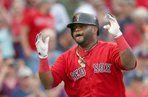 BOSTON, MA – JUNE 12: Pablo Sandoval #48 of the Boston Red Sox celebrates his home run in the first inning during a game with Toronto Blue Jays at Fenway Park on June 12, 2015 in Boston, Massachusetts. (Photo by Jim Rogash/Getty Images)