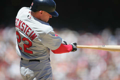 SAN FRANCISCO – JULY 9: David Eckstein #22 of the St. Louis Cardinals swings at a pitch against the San Francisco Giants at SBC Park on July 9th, 2005 in San Francisco, California. (Photo by Jed Jacobsohn/Getty Images)