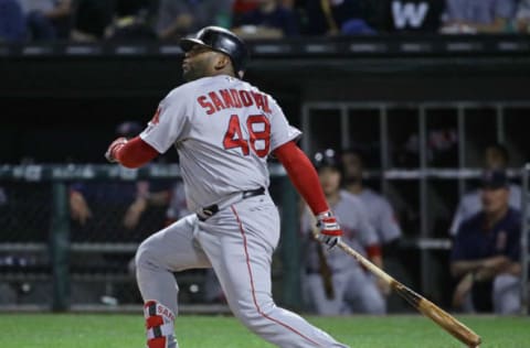 CHICAGO, IL – MAY 31: Pablo Sandoval #48 of the Boston Red Sox hits a run scoring single in the 6th inning against the Chicago White Sox at Guaranteed Rate Field on May 31, 2017 in Chicago, Illinois. (Photo by Jonathan Daniel/Getty Images)