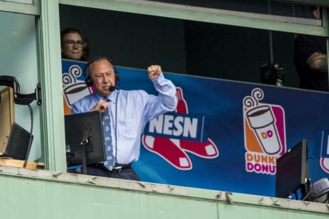 BOSTON, MA – JUNE 25: NESN broadcaster Jerry Remy gestures to the crowd during a game between the Boston Red Sox and the Los Angeles Angels of Anaheim on June 25, 2017 at Fenway Park in Boston, Massachusetts. (Photo by Billie Weiss/Boston Red Sox/Getty Images)