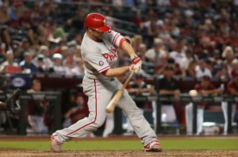 PHOENIX, AZ – JUNE 25: Daniel Nava #25 of the Philadelphia Phillies bats against the Arizona Diamondbacks during the MLB game at Chase Field on June 25, 2017 in Phoenix, Arizona. The Diamondbacks defeated the Phillies 2-1 in 11 innings. (Photo by Christian Petersen/Getty Images)