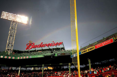 BOSTON, MA – JUNE 27: A rainbow appears over the Budweiser Deck as rain stops falling before the Boston Red Sox take on the Minnesota Twins at Fenway Park on June 27, 2017 in Boston, Massachusetts. (Photo by Adam Glanzman/Getty Images)