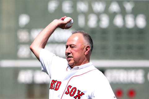 BOSTON, MA – AUGUST 20: Longtime NESN broadcaster and former Boston Red Sox second baseball Jerry Remy throws a ceremonial first pitch during a ceremony honoring his thirty years in the broadcast booth before a game against the New York Yankees at Fenway Park on August 20, 2017 in Boston, Massachusetts. (Photo by Adam Glanzman/Getty Images)