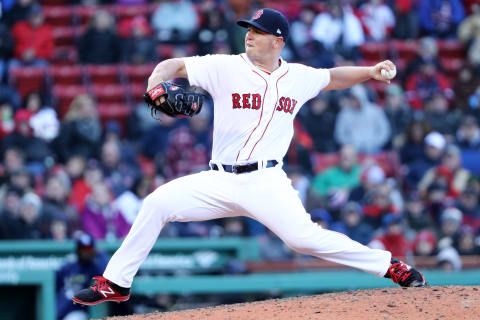 BOSTON, MA – APRIL 05: Bobby Poyner #66 of the Boston Red Sox pitches against the Tampa Bay Rays during the eleventh inning of the Red Sox home opening game at Fenway Park on April 5, 2018 in Boston, Massachusetts. (Photo by Maddie Meyer/Getty Images)