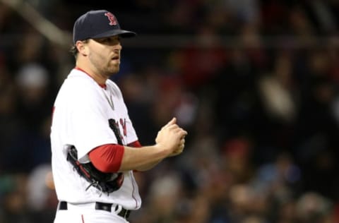 BOSTON, MA – APRIL 11: Heath Hembree #37 of the Boston Red Sox looks on during the fourth inning against the New York Yankees at Fenway Park on April 11, 2018 in Boston, Massachusetts. (Photo by Maddie Meyer/Getty Images)