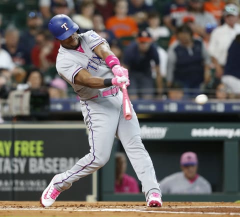 HOUSTON, TX – MAY 13: Adrian Beltre #29 of the Texas Rangers singles in the first inning against the Houston Astros at Minute Maid Park on May 13, 2018 in Houston, Texas. (Photo by Bob Levey/Getty Images)