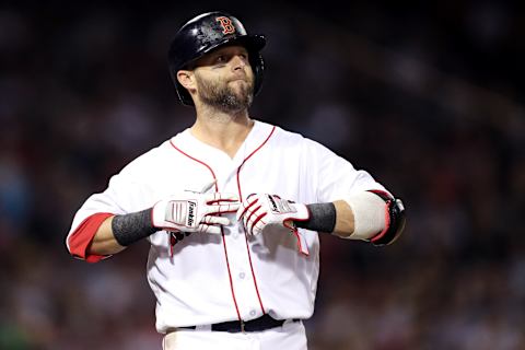 BOSTON, MA – MAY 29: Dustin Pedroia #15 of the Boston Red Sox looks on during the seventh inning against the Toronto Blue Jays at Fenway Park on May 29, 2018 in Boston, Massachusetts. (Photo by Maddie Meyer/Getty Images)