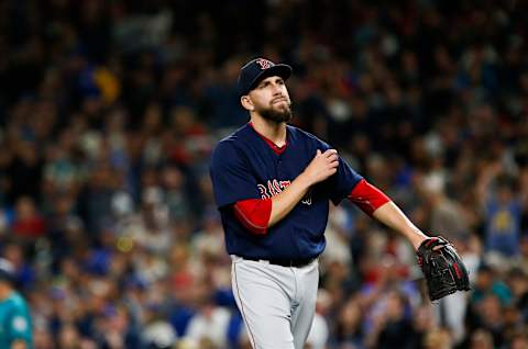 SEATTLE, WA – JUNE 15: Matt Barnes #32 of the Boston Red Sox walks off the field after giving up the lead to the Seattle Mariners in the eighth inning of the game the game at Safeco Field on June 15, 2018 in Seattle, Washington. (Photo by Lindsey Wasson/Getty Images)