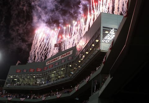 BOSTON – APRIL 04: Fireworks explode before a game between the Boston Red Sox and the New York Yankees on Opening Night at Fenway Park on April 4, 2010 in Boston, Massachusetts. (Photo by Jim Rogash/Getty Images)