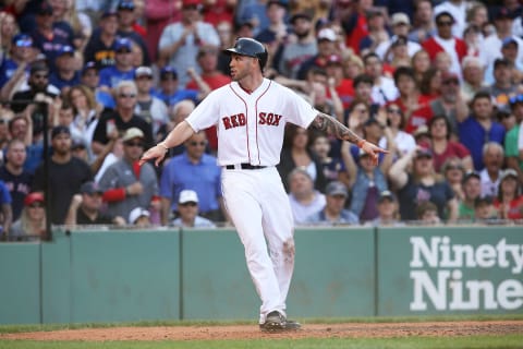 BOSTON, MA – JUNE 04: Blake Swihart #23 of the Boston Red Sox reacts after scoring in the sixth inning during the game against the Tornoto Blue Jays at Fenway Park on June 4, 2016 in Boston, Massachusetts. (Photo by Adam Glanzman/Getty Images)