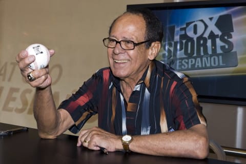 NEW ORLEANS – MAY 19: 2008 Former Chicago White Sox shortstop and member of the Baseball Hall of Fame, Luis Aparicio takes time to sign baseballs for fans in the Fox Cable Networks’ booth at the The Cable Show in the Ernest N. Morial Convention Center on May 19, 2008 in New Orleans, Louisiana. (Photo by Skip Bolen/Getty Images for Fox Cable Network)