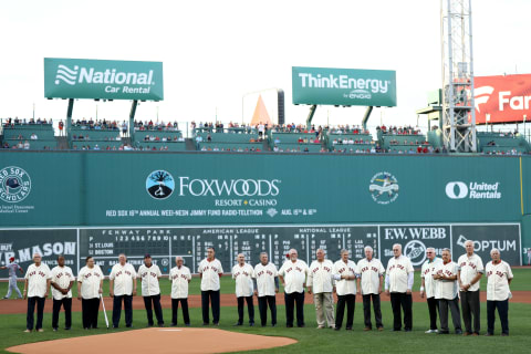 BOSTON, MA – AUGUST 16: Members of the American League Champion 1967 Red Sox are acknowledged at Fenway Park before the game between the Boston Red Sox and the St. Louis Cardinals on August 16, 2017 in Boston, Massachusetts. (Photo by Maddie Meyer/Getty Images)