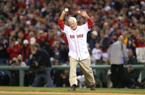 BOSTON, MA – OCTOBER 23: Former Red Sox great and Hall-of-Famer Carl Yastrzemski (Photo by Rob Carr/Getty Images)