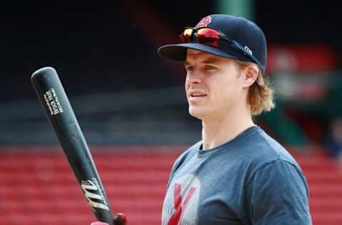 BOSTON, MA – SEPTEMBER 08: Brock Holt #12 of the Boston Red Sox takes batting practice before the game against the Tampa Bay Rays at Fenway Park on September 8, 2017 in Boston, Massachusetts. (Photo by Omar Rawlings/Getty Images)