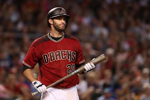 PHOENIX, AZ – SEPTEMBER 24: J.D. Martinez #28 of the Arizona Diamondbacks at bat against the Miami Marlins during the MLB game at Chase Field on September 24, 2017 in Phoenix, Arizona. The Diamondbacks defeated the Marlins 3-2. (Photo by Christian Petersen/Getty Images)