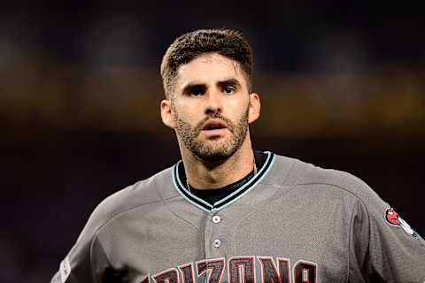 LOS ANGELES, CA – OCTOBER 06: J.D. Martinez #28 of the Arizona Diamondbacks reacts at the end of the eighth inning against the Los Angeles Dodgers in game one of the National League Division Series at Dodger Stadium on October 6, 2017 in Los Angeles, California. (Photo by Harry How/Getty Images)