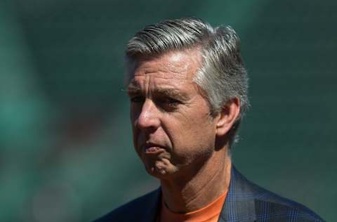 BOSTON, MA – SEPTEMBER 5: Dave Dombrowski the President of Baseball Operations for the Boston Red Sox watches batting practice before a game against the Philadelphia Phillies at Fenway Park on September 5, 2015 in Boston, Massachusetts. The Red Sox won 9-2. (Photo by Rich Gagnon/Getty Images)