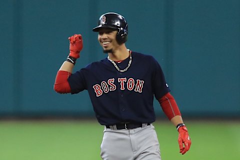 HOUSTON, TX – OCTOBER 06: Mookie Betts #50 of the Boston Red Sox reacts after hitting a double in the first inning against the Houston Astros during game two of the American League Division Series at Minute Maid Park on October 6, 2017 in Houston, Texas. (Photo by Ronald Martinez/Getty Images)