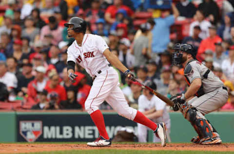 BOSTON, MA – OCTOBER 09: Xander Bogaerts #2 of the Boston Red Sox reacts after hitting a solo home run in the first inning against the Houston Astros during game four of the American League Division Series at Fenway Park on October 9, 2017 in Boston, Massachusetts. (Photo by Elsa/Getty Images)