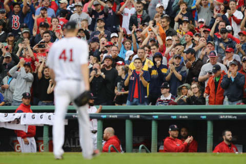 BOSTON, MA – OCTOBER 09: Fans cheer as Chris Sale (Photo by Elsa/Getty Images)