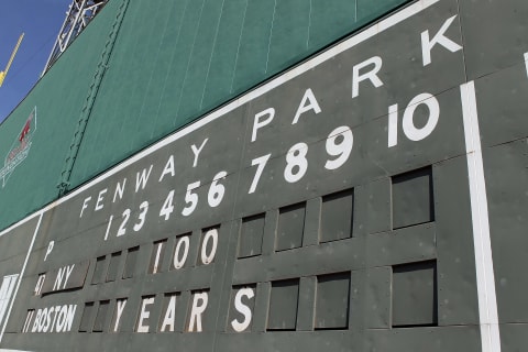 BOSTON, MA – APRIL 20: Theh Green Monster and the scoreboard are seen before the game between the New York Yankees and the Boston Red Sox on April 20, 2012 at Fenway Park in Boston, Massachusetts. Today marks the 100 year anniversary of the ball park’s opening. (Photo by Elsa/Getty Images)