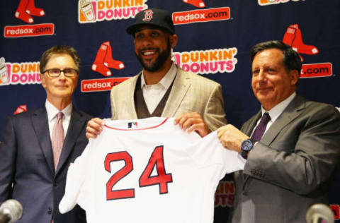 BOSTON, MA – DECEMBER 04: David Price is introduced by Red Sox owner John Henry, left, and Chairman Tom Werner during his introductory press conference at Fenway Park on December 4, 2015 in Boston, Massachusetts. (Photo by Maddie Meyer/Getty Images)