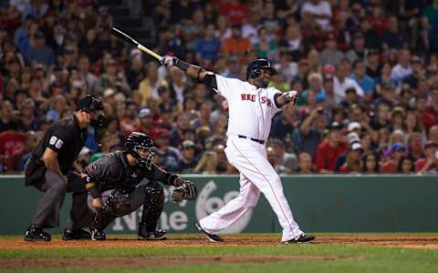 BOSTON, MA – AUGUST 13: David Ortiz #34 of the Boston Red Sox lines out to right against the Arizona Diamondbacks during the seventh inning at Fenway Park on August 13, 2016 in Boston, Massachusetts. The Red Sox won 6-3. (Photo by Rich Gagnon/Getty Images)