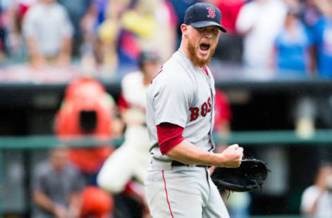 CLEVELAND, OH – AUGUST 15: Closing pitcher Craig Kimbrel #46 of the Boston Red Sox celebrates after the final out against the Cleveland Indians at Progressive Field on August 15, 2016 in Cleveland, Ohio. The Red Sox defeated the Indians 3-2. (Photo by Jason Miller/Getty Images)