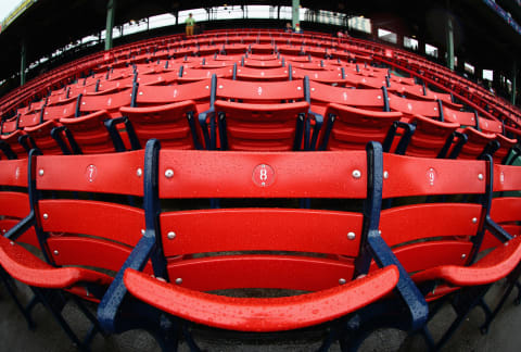 BOSTON, MA – OCTOBER 09: Rain drops are seen on seats before game four of the American League Division Series between the Houston Astros and the Boston Red Sox at Fenway Park on October 9, 2017 in Boston, Massachusetts. (Photo by Tim Bradbury/Getty Images)