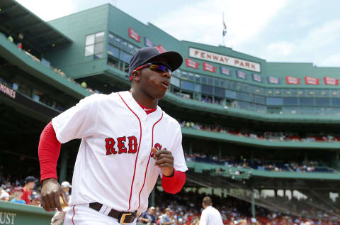 BOSTON, MA – JUNE 14: Rusney Castillo #38 of the Boston Red Sox takes the field before the game against the Toronto Blue Jays at Fenway Park on June 14, 2015 in Boston, Massachusetts. (Photo by Winslow Townson/Getty Images)