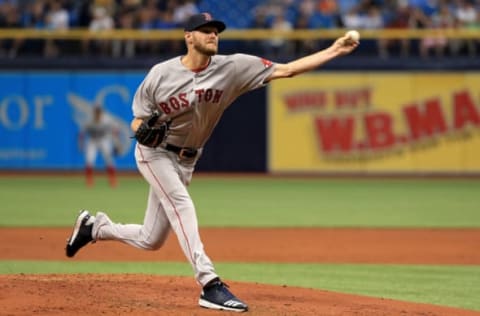 ST PETERSBURG, FL – MARCH 29: Chris Sale #41 of the Boston Red Sox pitches during a game against the Tampa Bay Rays on Opening Day at Tropicana Field on March 29, 2018 in St Petersburg, Florida. (Photo by Mike Ehrmann/Getty Images)