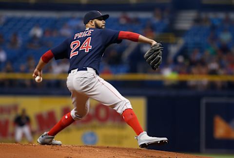 ST. PETERSBURG, FL – MARCH 30: Pitcher David Price #24 of the Boston Red Sox pitches during the first inning of a game against the Tampa Bay Rays on March 30, 2018 at Tropicana Field in St. Petersburg, Florida. (Photo by Brian Blanco/Getty Images)