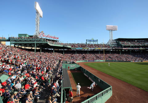 BOSTON, MA – APRIL 20: A view of the bullpen, also known as Williamsburg for Ted Williams, during the game between the New York Yankees and the Boston Red Sox on April 20, 2012 at Fenway Park in Boston, Massachusetts. Today marks the 100 year anniversary of the ball park’s opening. The New York Yankees defeated the Boston Red Sox 6-2. (Photo by Elsa/Getty Images)