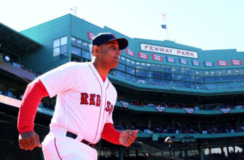 BOSTON, MA – APRIL 05: Alex Cora #20 of the Boston Red Sox is announced before the Red Sox home opening game against the Tampa Bay Rays at Fenway Park on April 5, 2018 in Boston, Massachusetts. (Photo by Maddie Meyer/Getty Images)