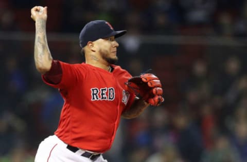 BOSTON, MA – APRIL 27: Hector Velazquez #76 of the Boston Red Sox throws to second during the seventh inning against the Tampa Bay Rays at Fenway Park on April 27, 2018 in Boston, Massachusetts. (Photo by Maddie Meyer/Getty Images)