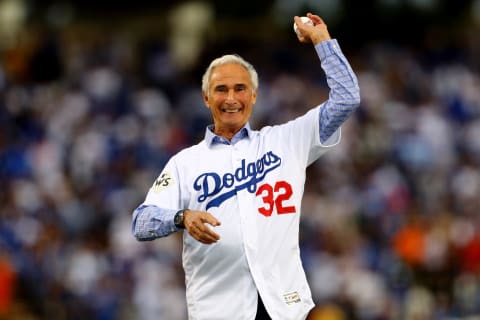 LOS ANGELES, CA – NOVEMBER 01: Former Los Angeles Dodgers player Sandy Koufax throws out the ceremonial first pitch before game seven of the 2017 World Series between the Houston Astros and the Los Angeles Dodgers at Dodger Stadium on November 1, 2017 in Los Angeles, California. (Photo by Tim Bradbury/Getty Images)