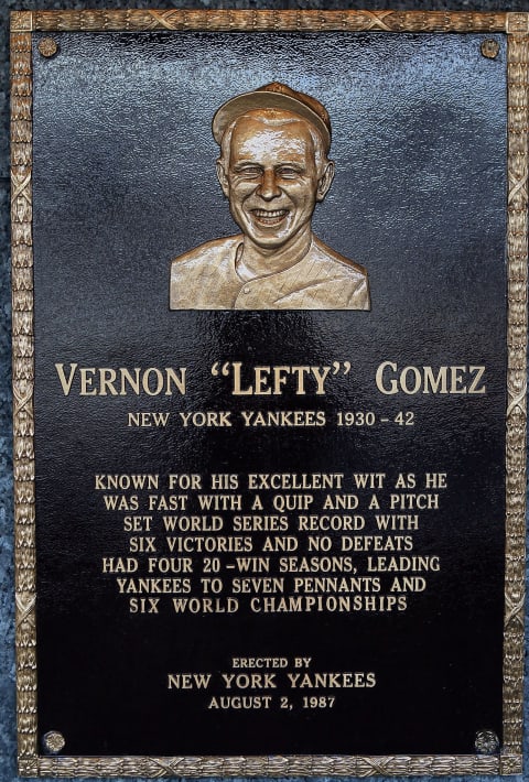 NEW YORK – MAY 02: The plaque of Lefty Gomez is seen in Monument Park at Yankee Stadium prior to the game between the New York Yankees and the Chicago White Sox on May 2, 2010 in the Bronx borough of New York City. The Yankees defeated the White Sox 12-3. (Photo by Jim McIsaac/Getty Images)